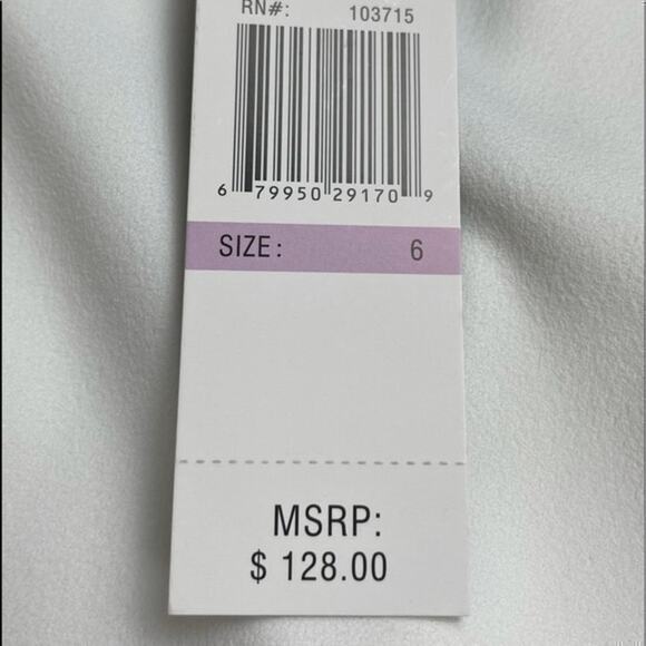 Sharagano White with Black Striped Ribbon Detail Feminine Dress NWT Size 6 - Picture 9 of 13